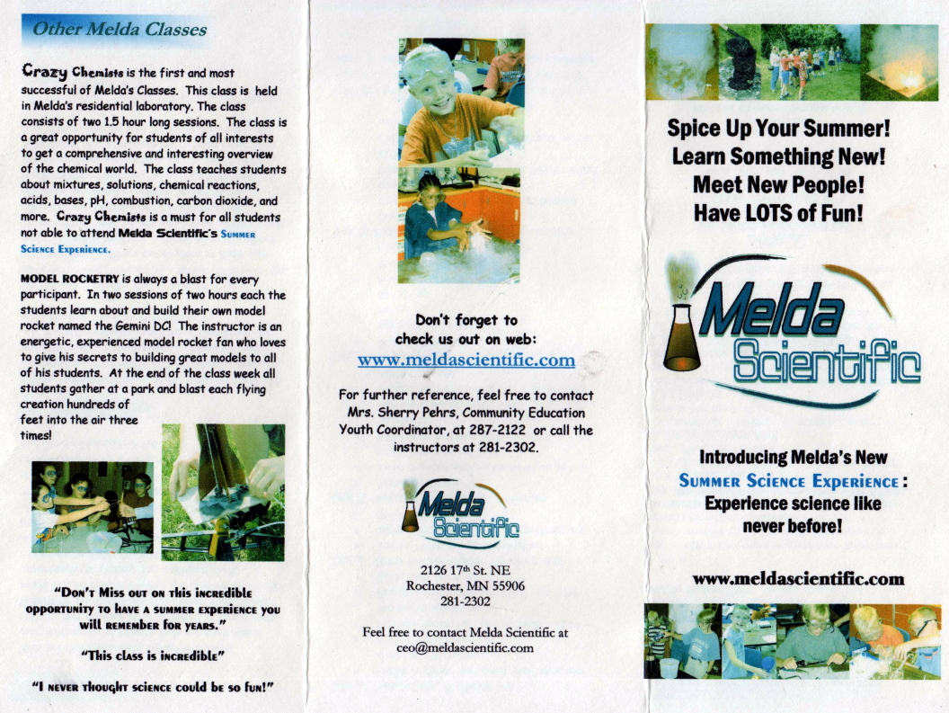 melda scientific summer science brochure scan